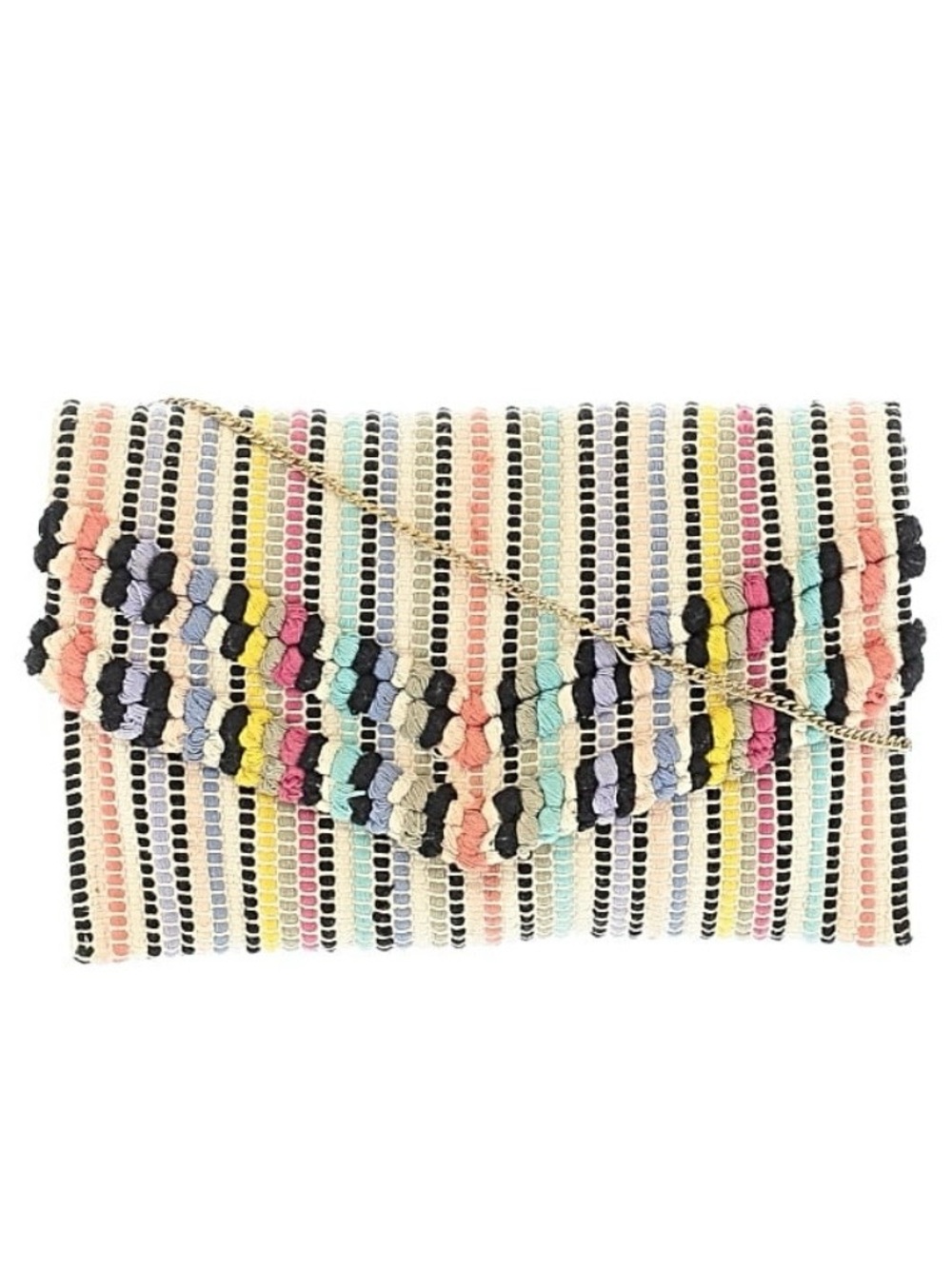 Multicolor Woven Stripe Clutch with Chain Strap